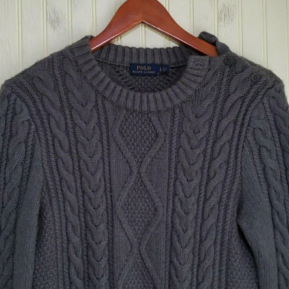 Polo Ralph Lauren Dress Womens L Gray Solid Long Sleeve Cable Knit Sweater Dress